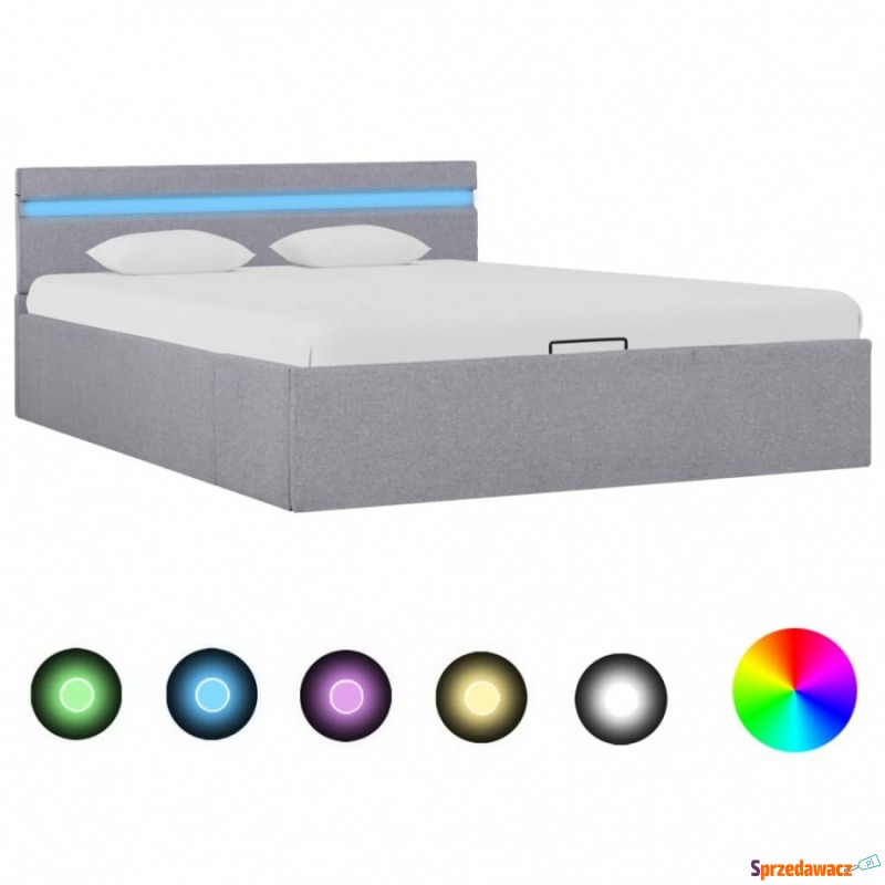 Rama łóżka, podnośnik i LED, jasnoszara, tkan... - Łóżka - Lędziny