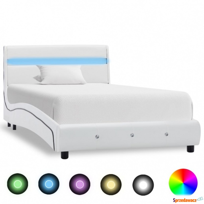 Rama łóżka LED, biała, sztuczna skóra, 90 x 2... - Łóżka - Sianowo