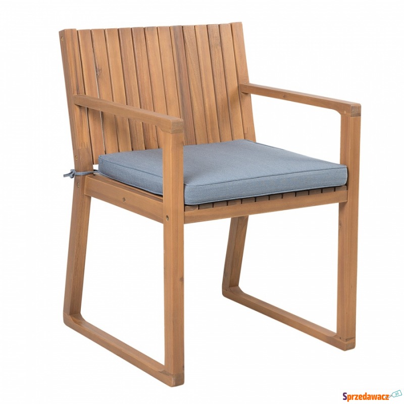 Drewniane krzesło ogrodowe z niebieską poduchą... - Krzesła ogrodowe - Rypin