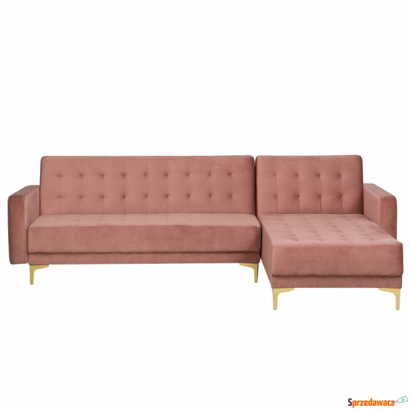 Sofa lewostronna różowa welurowa rozkładana A... - Sofy, fotele, komplety... - Bielsko-Biała