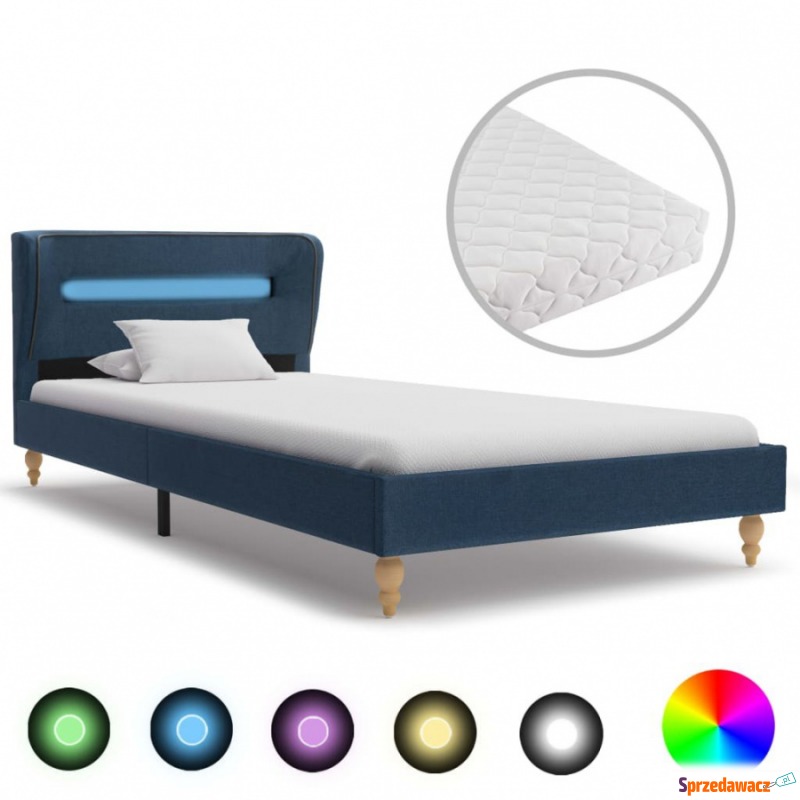 Łóżko LED z materacem, niebieskie, tkanina, 90... - Łóżka - Rogoźnik