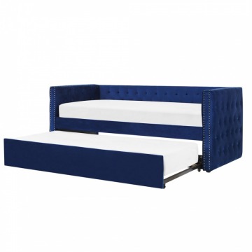Łóżko wysuwane welurowe 90 x 200 cm niebieskie GASSIN