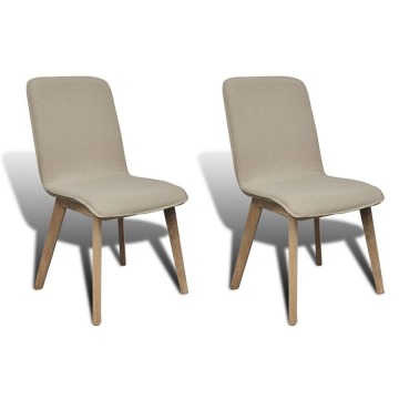 Krzesła jadalniane z dębową ramą 2 szt materiałowe beżowe