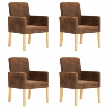 Krzesła do salonu 4 szt. brązowe sztuczna skóra zamszowa