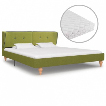 Łóżko z materacem, zielone, tkanina, 160 x 200 cm