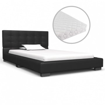 Łóżko z materacem, czarne, sztuczna skóra, 90 x 200 cm