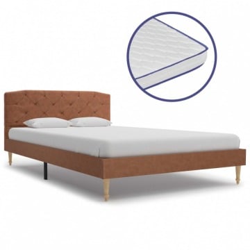 Łóżko z materacem memory, brązowe, tkanina, 120 x 200 cm