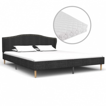 Łóżko z materacem, ciemnoszare, tkanina, 160 x 200 cm