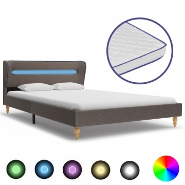 Łóżko LED z materacem memory, taupe, tkanina, 140 x 200 cm
