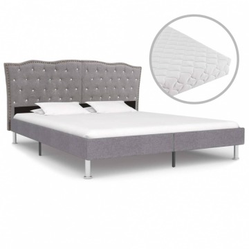 Łóżko z materacem, jasnoszare, tkanina, 180 x 200 cm