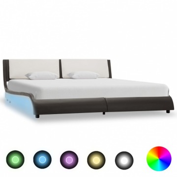 Rama łóżka z LED, szaro-biała, sztuczna skóra, 180 x 200 cm