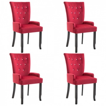 Krzesła do jadalni z podłokietnikami 4 szt. czerwone aksamitne