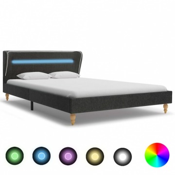 Rama łóżka z LED, ciemnoszara, juta, 140 x 200 cm