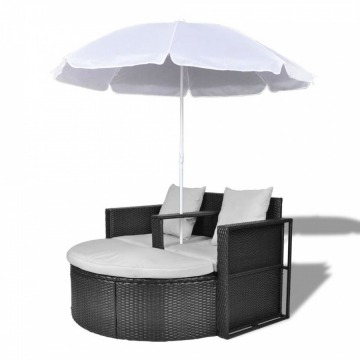 Rattanowa sofa z parasolem (Czarna)
