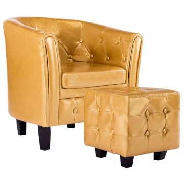 Fotel klubowy z podnóżkiem złoty sztuczna skóra