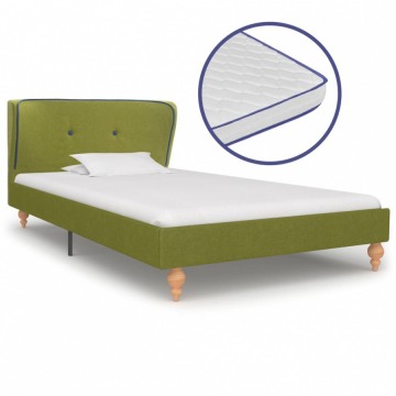Łóżko z materacem memory, zielone, tkanina, 90 x 200 cm
