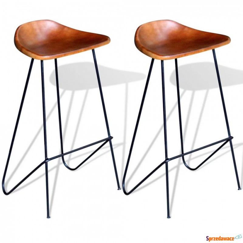 Krzesła barowe z prawdziwej skóry 2 szt. brązowe - Taborety, stołki, hokery - Wodzisław Śląski