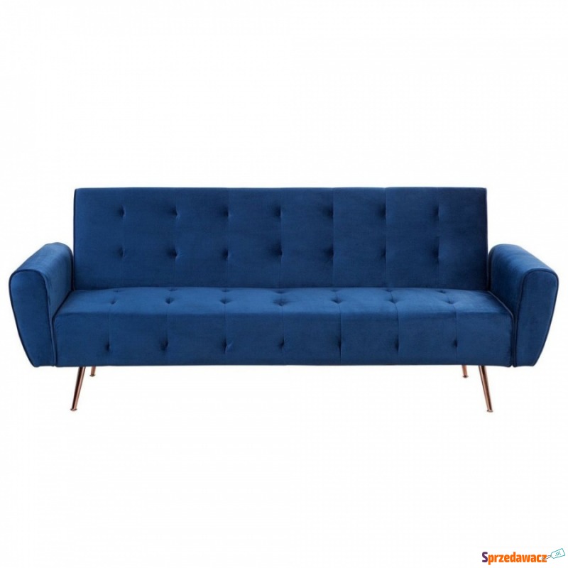 Sofa rozkładana welurowa ciemnoniebieska SELNES - Sofy, fotele, komplety... - Świecie