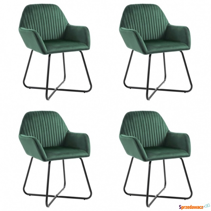 Krzesła do salonu 4 szt. zielone aksamitne - Krzesła do salonu i jadalni - Grójec