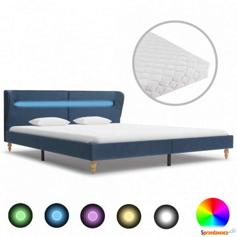 Łóżko LED z materacem, niebieskie, tkanina, 180... - Łóżka - Kętrzyn