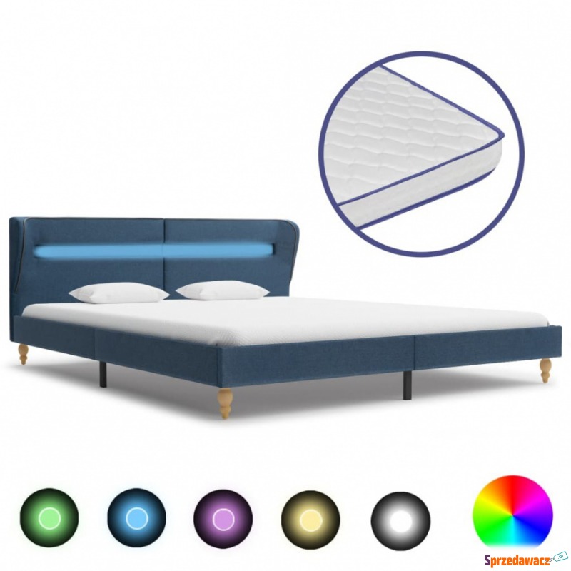 Łóżko LED z materacem memory, niebieskie, tka... - Łóżka - Bieruń