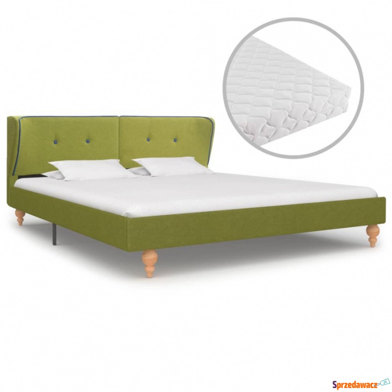 Łóżko z materacem, zielone, tkanina, 160 x 200... - Łóżka - Brzeg