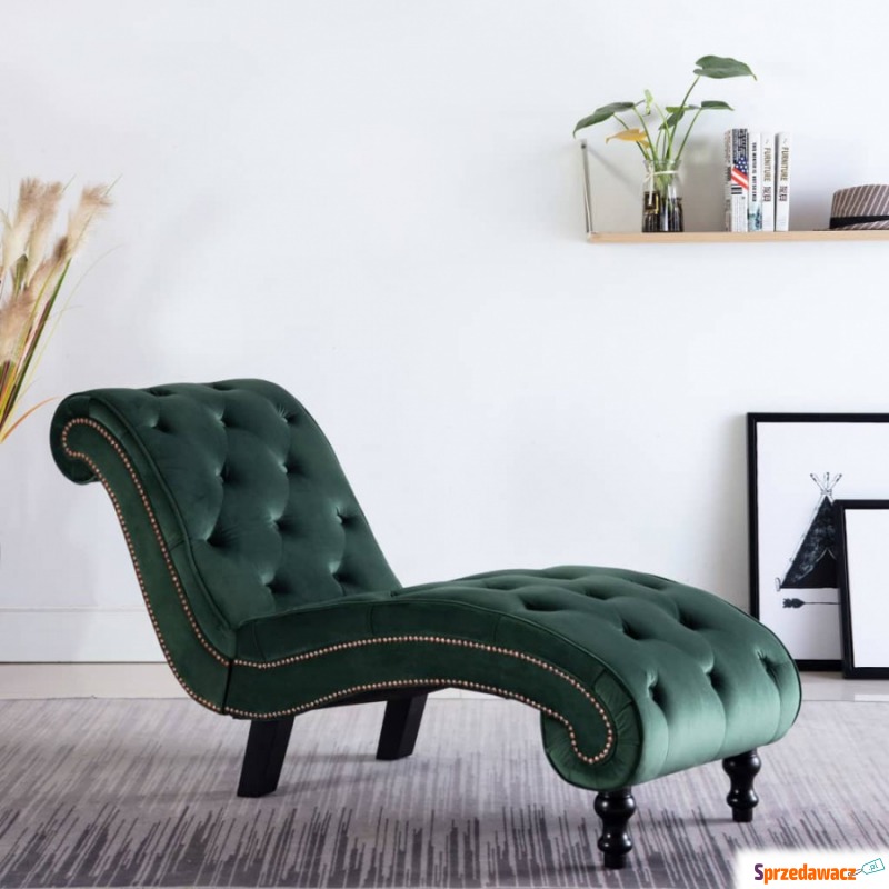 Szezlong, zielony, tapicerowany aksamitem - Sofy, fotele, komplety... - Bezrzecze