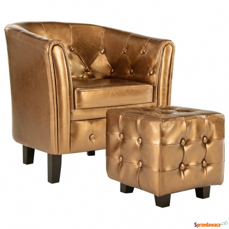 Fotel klubowy z podnóżkiem brązowy sztuczna skóra - Krzesła biurowe - Tarnowskie Góry