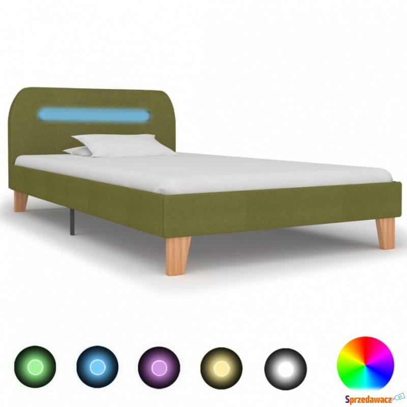 Rama łóżka z LED, zielona, tapicerowana tkani... - Stelaże do łóżek - Sieradz