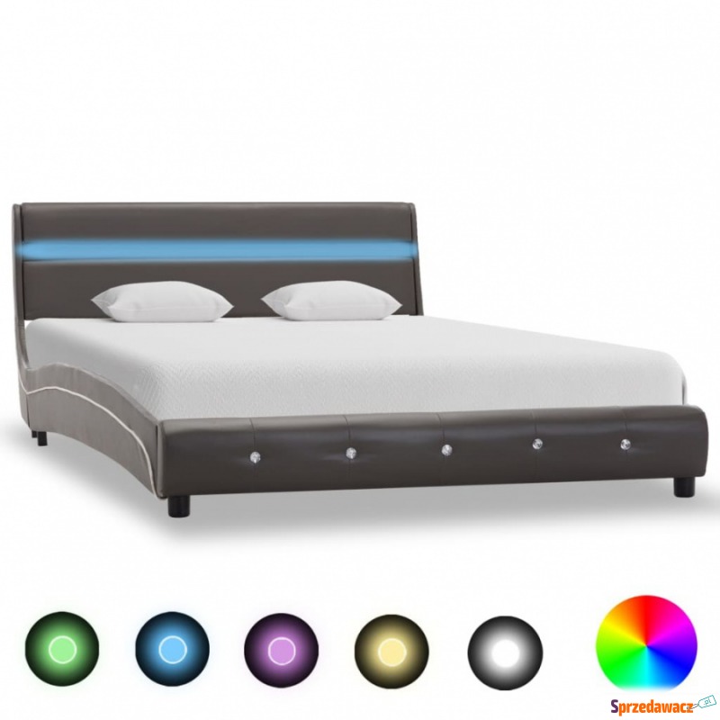 Rama łóżka z LED, szara, sztuczna skóra, 160 x... - Łóżka - Ostrołęka