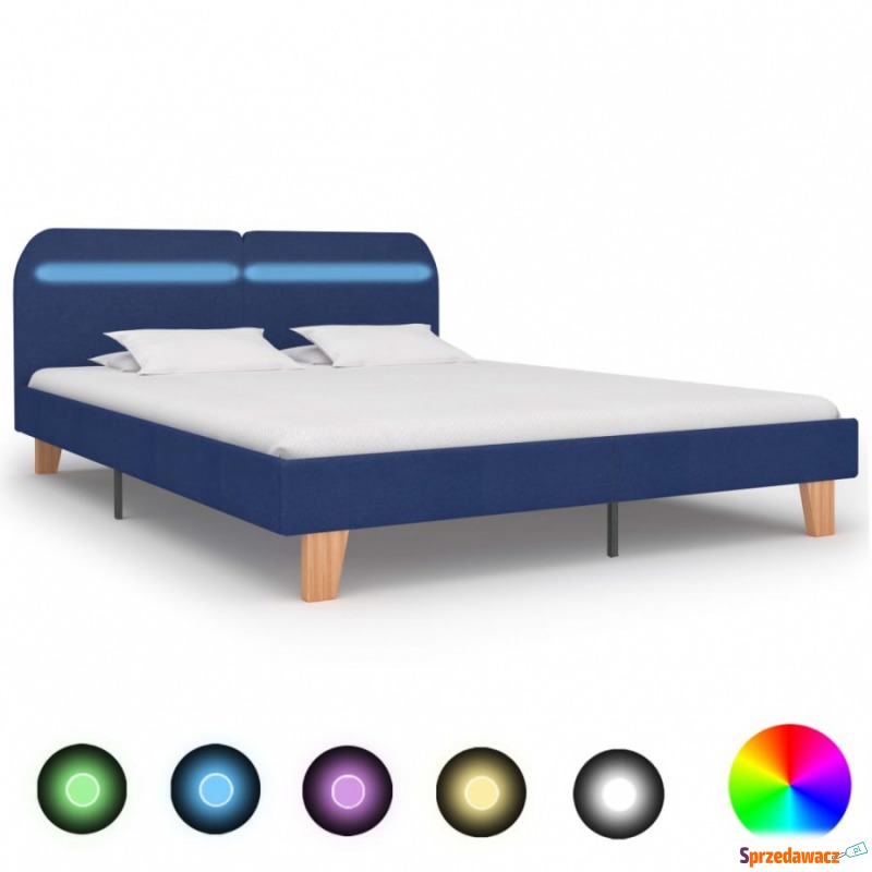 Rama łóżka z LED, niebieska, tapicerowana tka... - Stelaże do łóżek - Tarnowiec