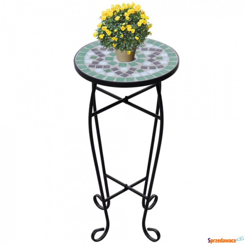 Kwietnik, stolik z mozaikowym biało-zielonym blatem - Stoły, ławy, stoliki - Bezrzecze
