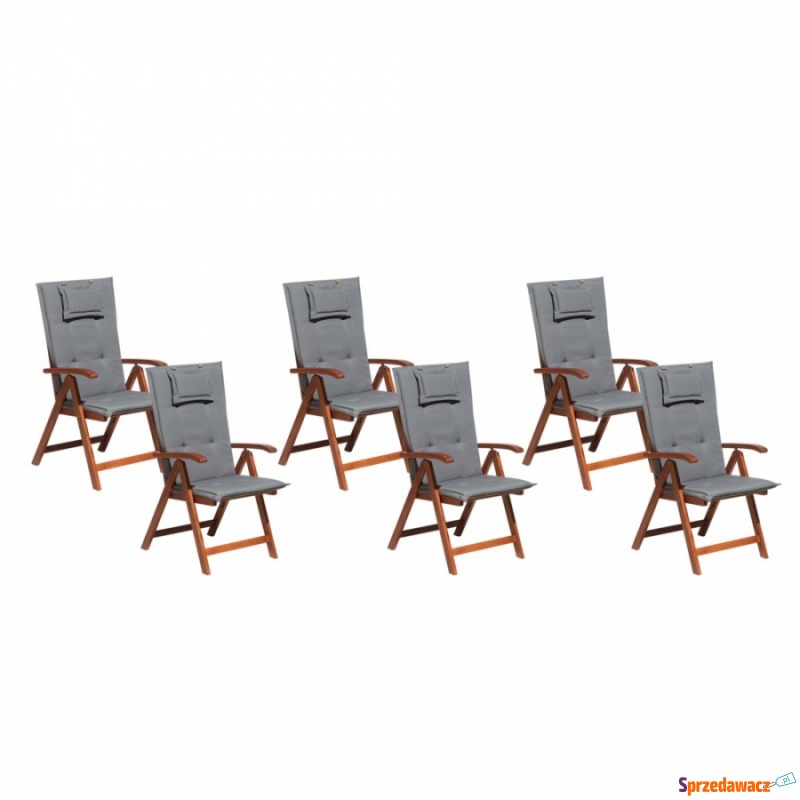 Zestaw 6 krzeseł ogrodowych drewnianych z szarymi... - Krzesła ogrodowe - Wyszków