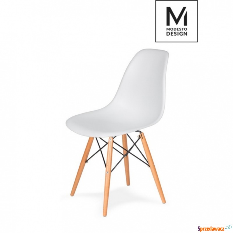 Krzesło DSW Modesto Design białe-podstawa bukowa - Krzesła do salonu i jadalni - Trzebiatów