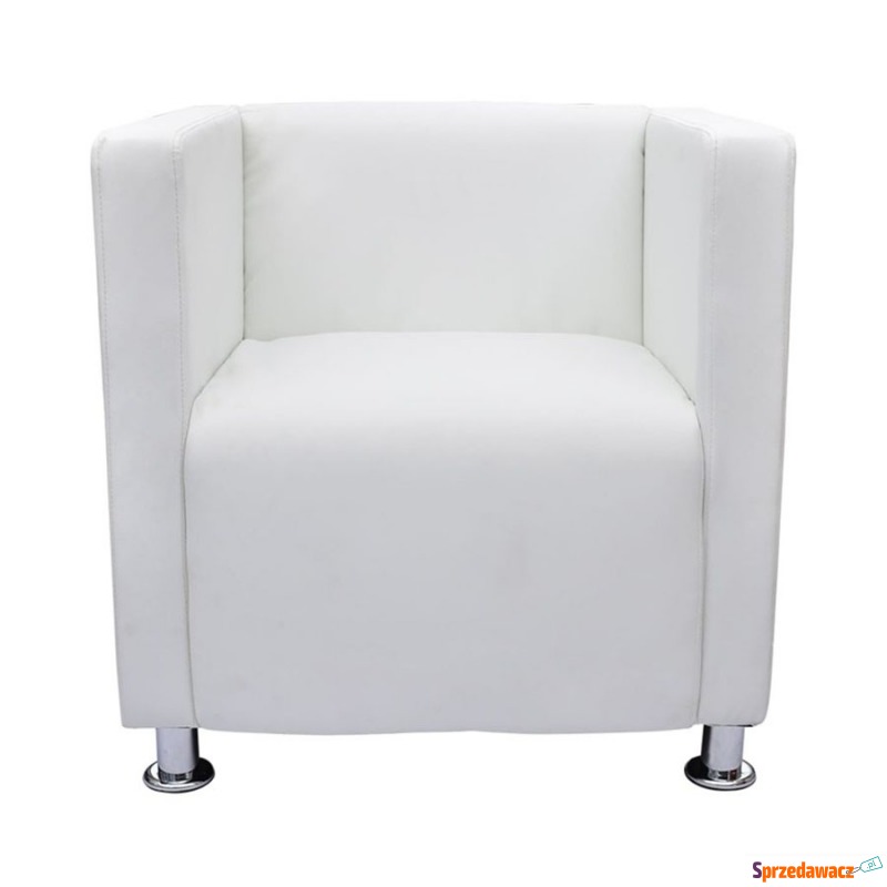 Fotel w formie kostki ze skóry syntetycznej biały - Krzesła biurowe - Siedlce