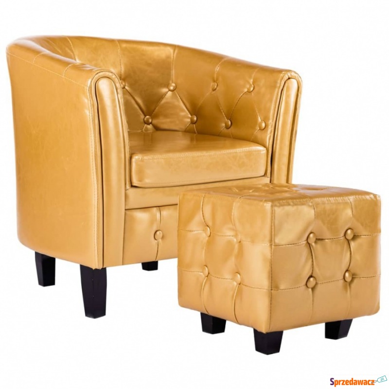Fotel klubowy z podnóżkiem złoty sztuczna skóra - Krzesła biurowe - Tarnów