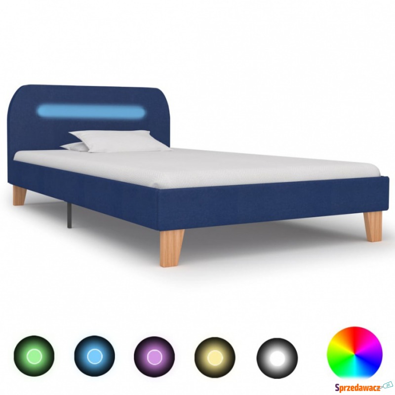 Rama łóżka z LED, niebieska, tapicerowana tka... - Łóżka - Nowy Targ