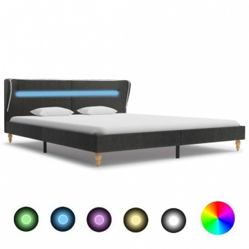 Rama łóżka z LED, ciemnoszara, juta, 160 x 200 cm