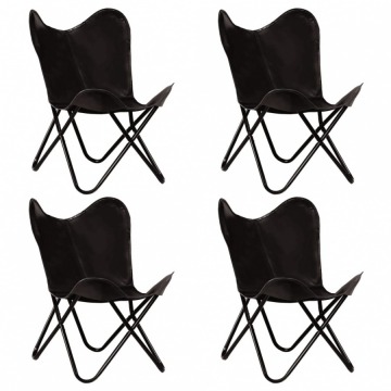 Krzesła typu motyl, 4 szt., czarne, dziecięce, skóra naturalna