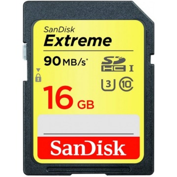 SanDisk SDHC 16GB Extreme 90 MB/s Class 10 UHS-I U3