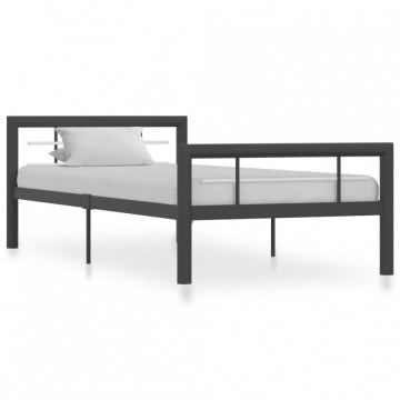 Rama łóżka, szaro-biała metalowa, 100 x 200 cm