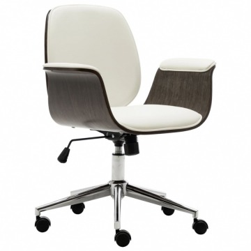 Krzesło biurowe, białe, gięte drewno i sztuczna skóra