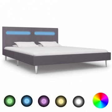 Rama łóżka z LED, szara, tkanina, 180 x 200 cm