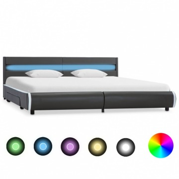 Rama łóżka z LED, antracytowa, sztuczna skóra, 180 x 200 cm