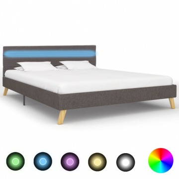 Rama łóżka z LED, jasnoszara, tkanina, 140 x 200 cm