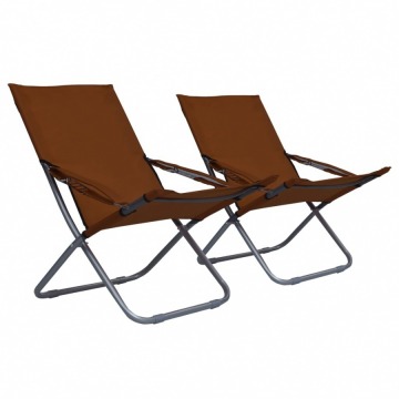 Składane krzesła plażowe, 2 szt., tkanina, brązowe