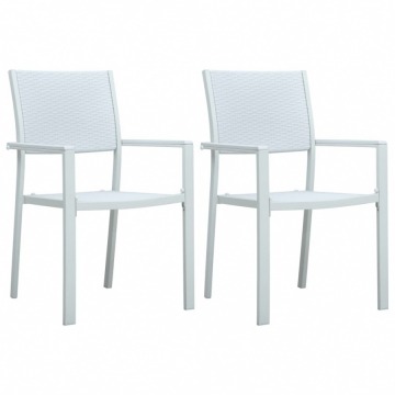 Krzesła ogrodowe, 2 szt., białe, plastik stylizowany na rattan