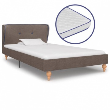 Łóżko z materacem memory, taupe, tkanina, 90 x 200 cm