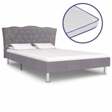Łóżko z materacem memory, jasnoszare, tkanina, 140x200 cm