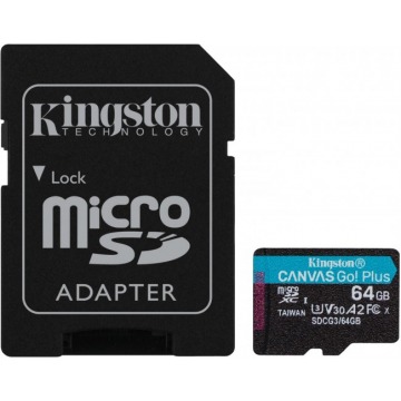 Kingston microSDXC Canvas Go! Plus 64GB 170R A2 U3 V30 Card + adapter